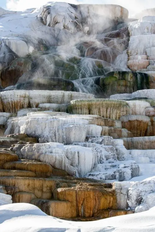 Mammoth Hot Springs in Yellowstone National Park, one of the best things to do in Big Sky Montana in winter