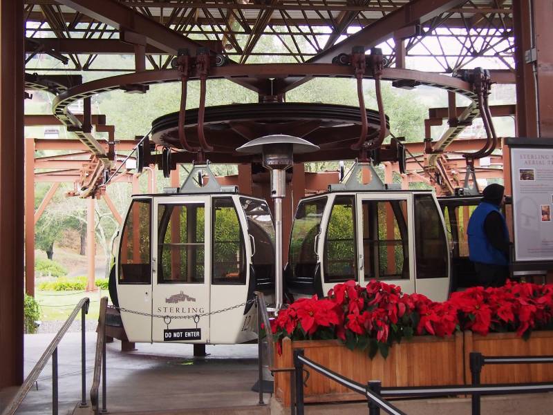 Two cars from the Sterling Vineyards aerial tram