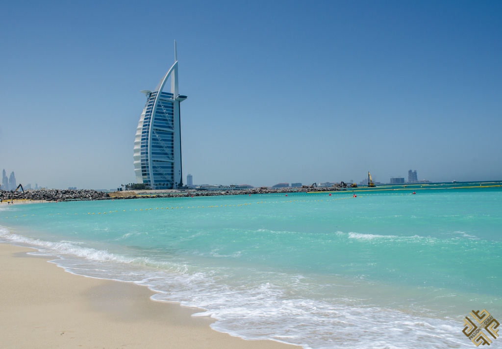 The sea and the Burj Al Arab Hotel in Dubai, one of the world's most underrated countries to visit