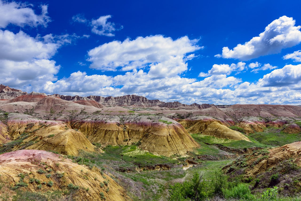 The Yellow Mounds in Badlands National Park on a sunny day