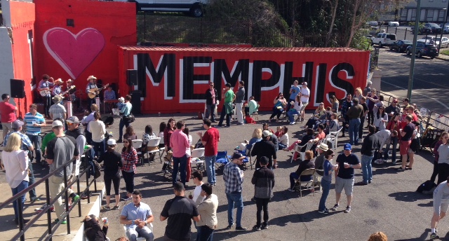 People gathered in the back lot area behind Memphis Made Brewing Co., one of the best breweries in Memphis