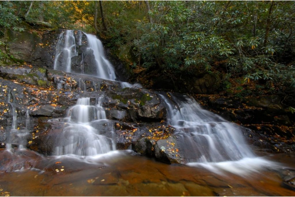 Multiple cascades of Laurel Falls, the most popular of waterfalls in the Smoky Mountains