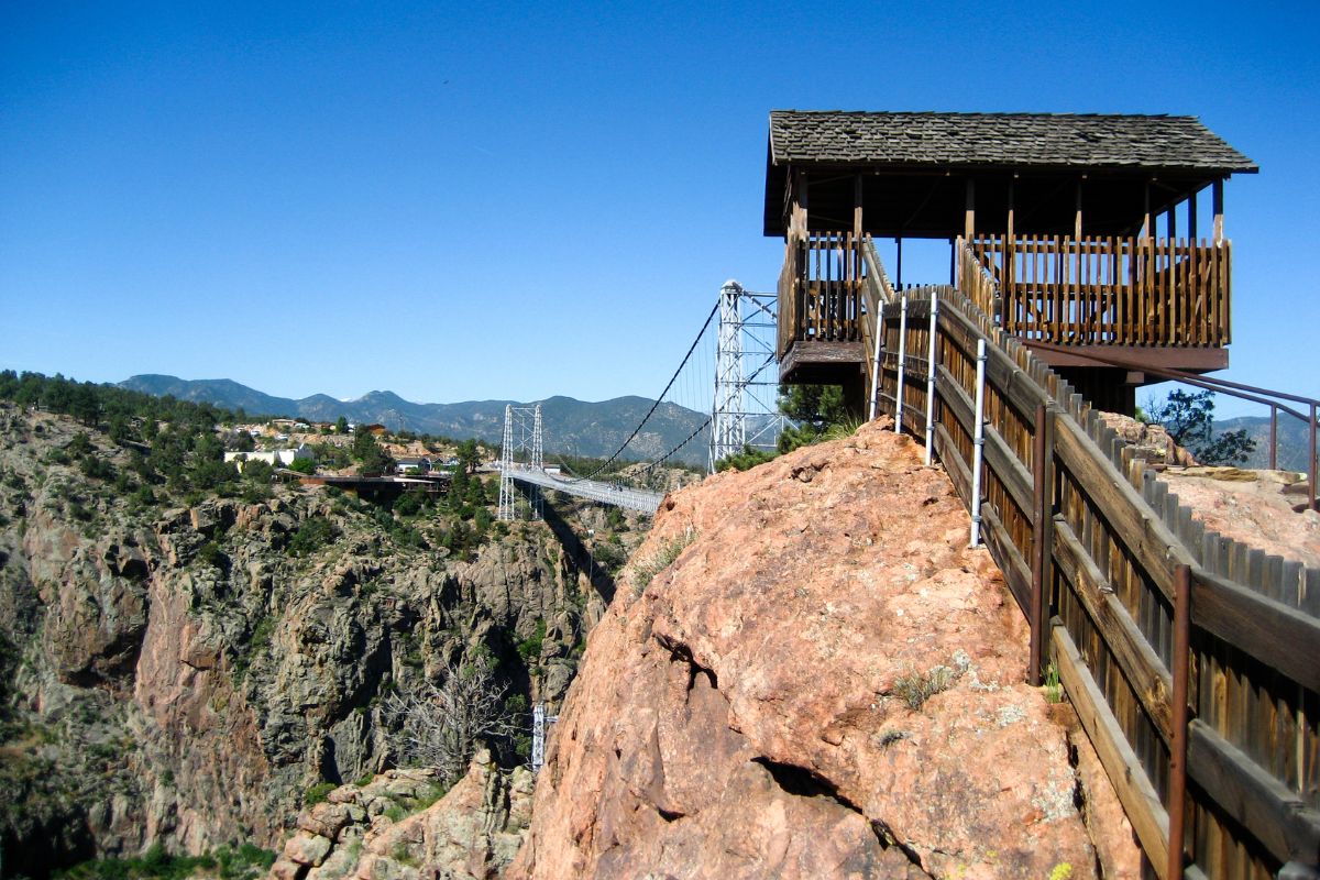 A covered observation deck at the Royal Gorge Colorado