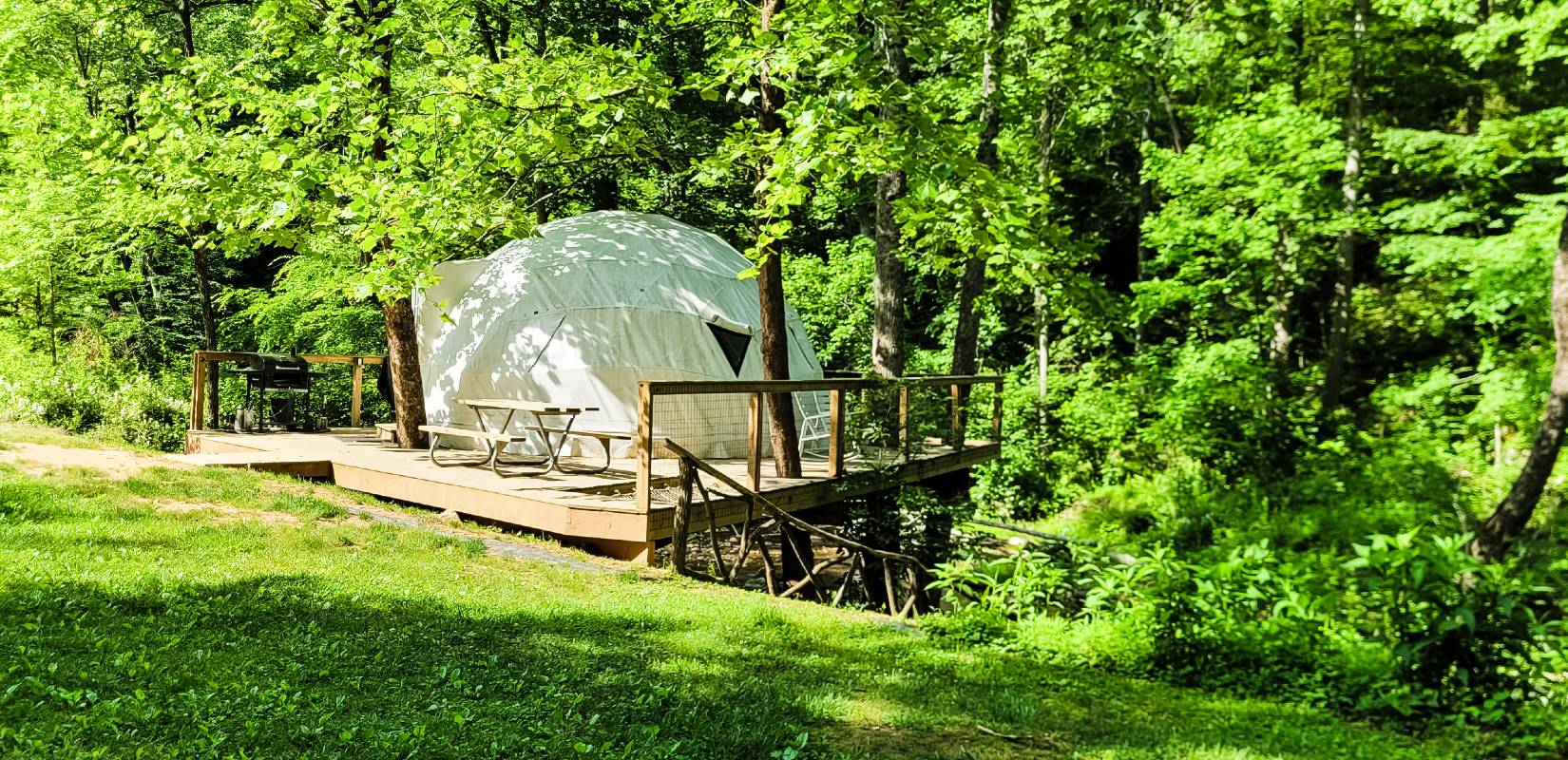 The entire Treehouse Dome glampsite at North Carolina Glamping Unplugged