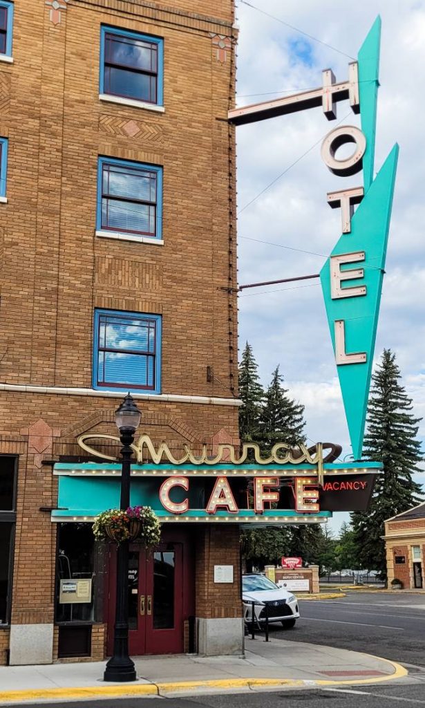 The iconic neon signs of the Murray Hotel and bar, some of the best things to do in Livingston MT