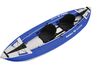 A blue Solstice Durango inflatable tandem kayak