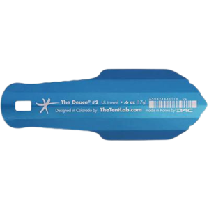 A blue Deuce of Spades Backcountry potty trowel, one of the most practical gifts for outdoorsy women