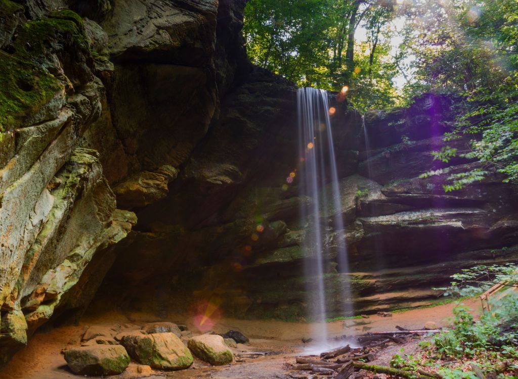 A waterfall in Mohican State Park, one of the attractions near the Mohicans Treehouse Resort in Ohio