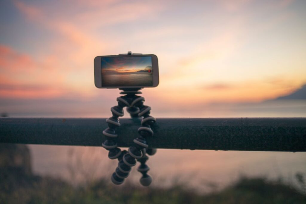 A phone set in a flexible tripod, one of the best gifts for outdoorsy women