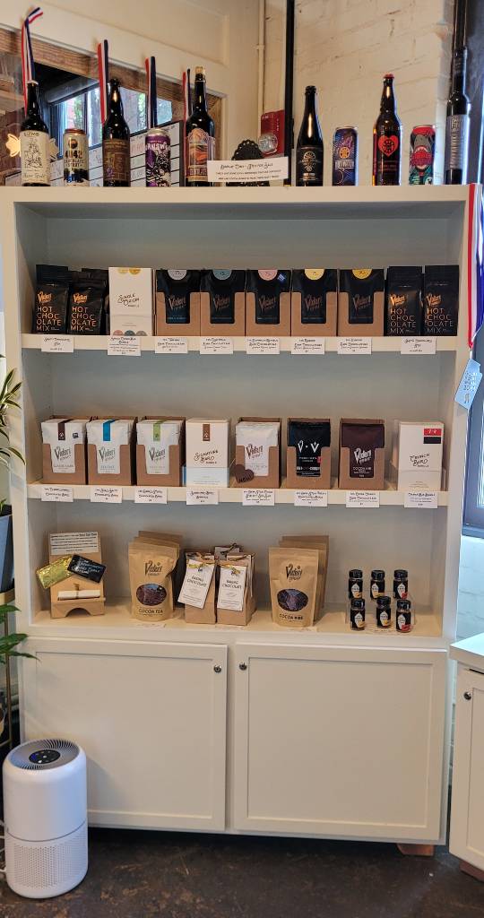 Displays of ready-to-go goods at Raleigh's Videri Chocolate Factory