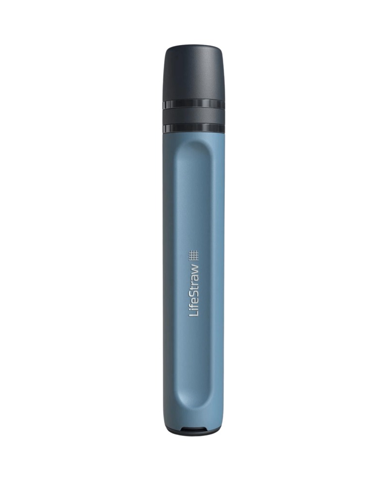 A blue and black Lifestraw Peak Series water filter, one of the best outdoorsy gifts for women