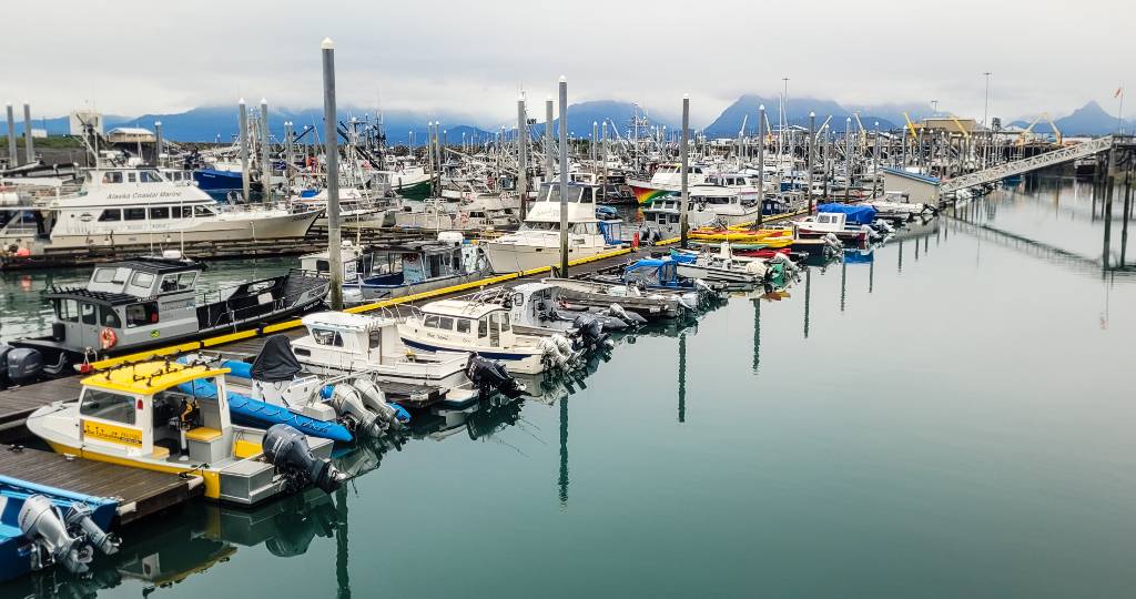 Boats in the Homer Harbor on a cloudy day