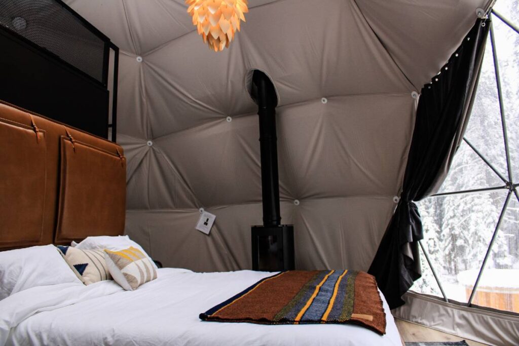The interior of a dome at Baseglamp, a popular place to go glamping near Glacier National Park