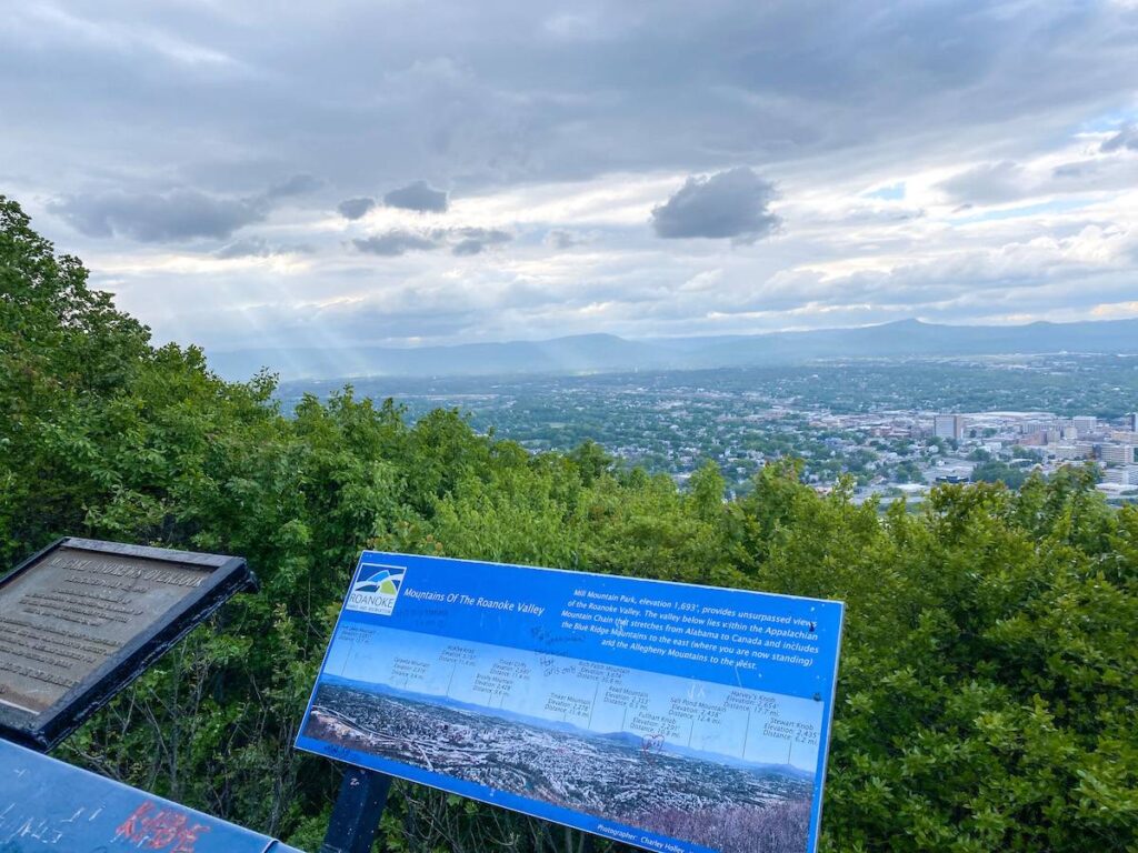 An interpretive sign at an overlook along the Star Trail in Roanoke, Virginia