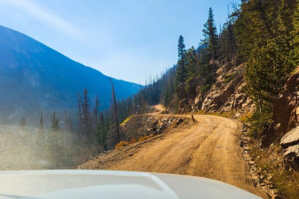 A curving stretch of Old Fall River Road in Rocky Mountain National Park